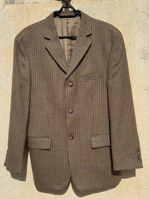 Blazer Houndstooth C.COMBERTI Classic Style italian Brown Tan men s jacket 42R