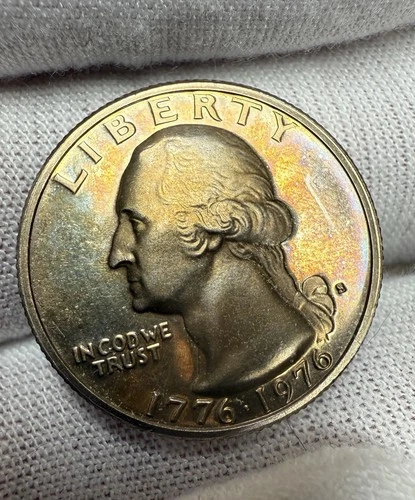 1976 S Washington Quarter Silver Superb Gem Proof DCAM Rainbow Toned #2710