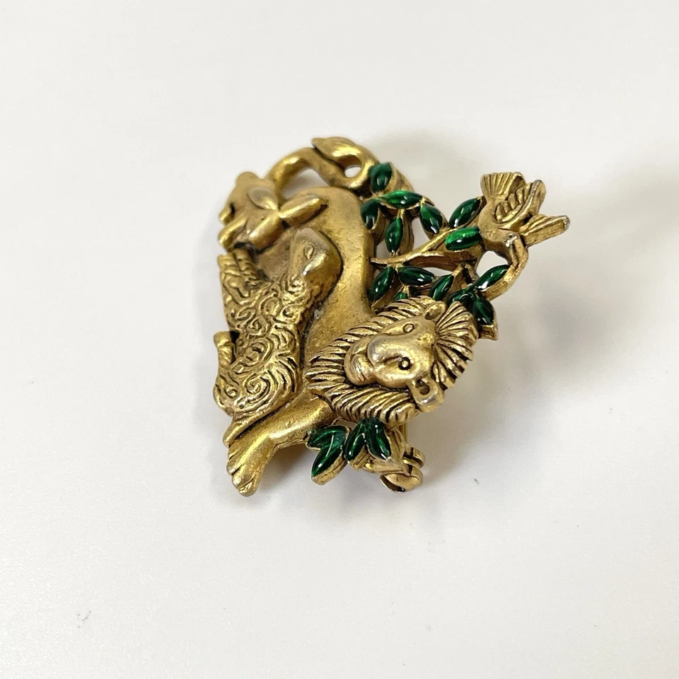 Broche Prendedor Cordero León Danecraft Tono Dorado Firmado De Colección Paloma Paz Rama de Olivo Amor Foto 2 de 4