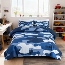 Full Size Camouflage Bedding Comforter Set with Sheets,Boys Girls Men Camo Be...