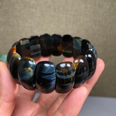 24-12-6mm Natural tiger eye slice quartz Crystal Hand cut polish bracelet A1390