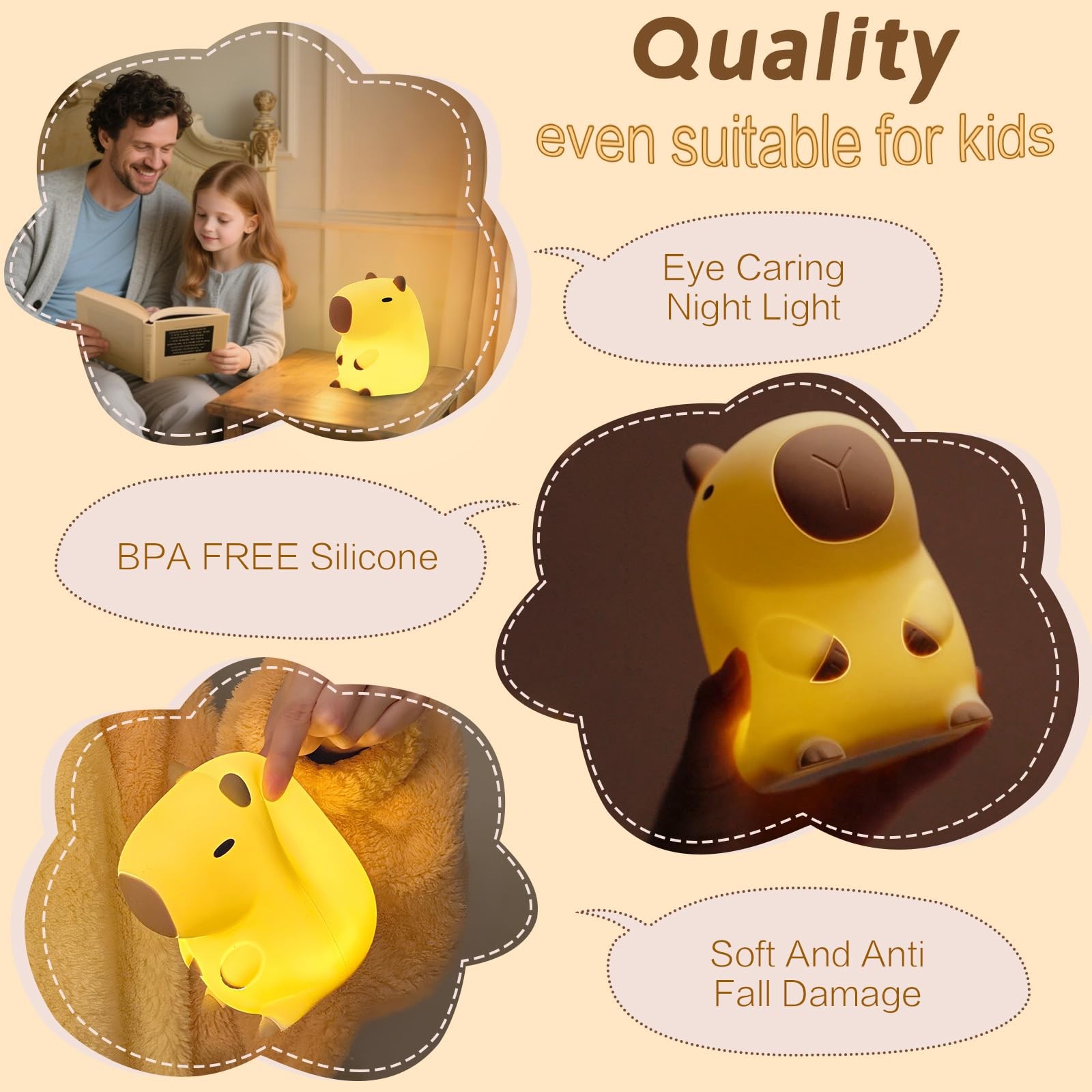 Best Capybara Night Light Cute Squishy Lamp Gifts, Rechargeable Dimmable Animal