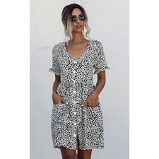 SHEIN Dalmatian Dual Pocket Button Front Dress