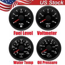 4 Gauge Set 52mm Fuel Level Oil Pressure Water Temp Voltmeter For Boat Car Us