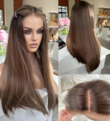 LOVELY ALICE Light brown Long Straight T Lace Front Wig Natural Soft Heat Resistant Hair