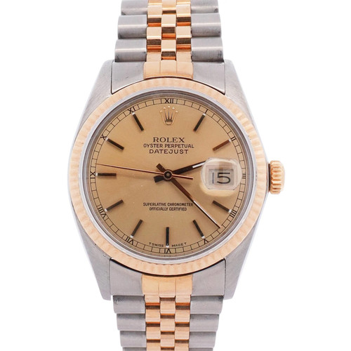 Rolex Datejust Two Tone Steel & Yellow Gold Champagne Stick Dial Watch