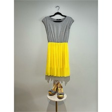 Pandora Grey Knit Bodice with Yellow Pleated Midi Dress
