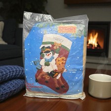 Titan Needlecraft Felt Stocking Kit Snowman Reindeer 15 Inch Vtg 1990 SEALED