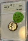 1962D MS 64 In The Little White ANACS Holder Roosevelt Dime