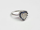 LOVELY 13k White Gold Natural Blue Sapphire & Diamond Heart Cluster Ring Sz 7 — photo 4