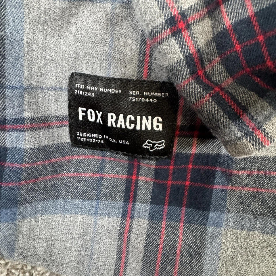 Fox Racing Shirt Mens XL Blue Red Gray Plaid Flannel Long Sleeve - Image 3 of 4