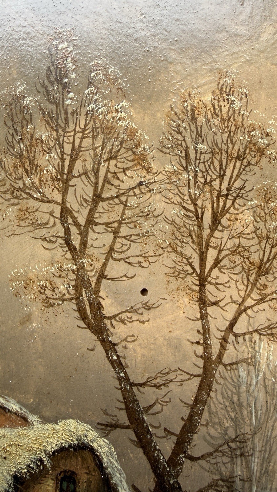 Antique Painting Hsp Landscape Winter Animated Scene 19th Century Signed To Identify?