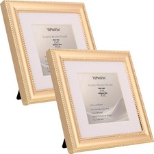 Classy Gold Plated 4x4'' Picture Frame 2 Pack,Classic Beaded Photo Frame 4x4'...