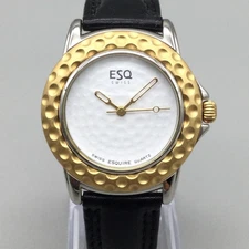 ESQ Swiss Watch Mens 37mm Gold Tone Leather Strap Date 300231A Golf New Battery