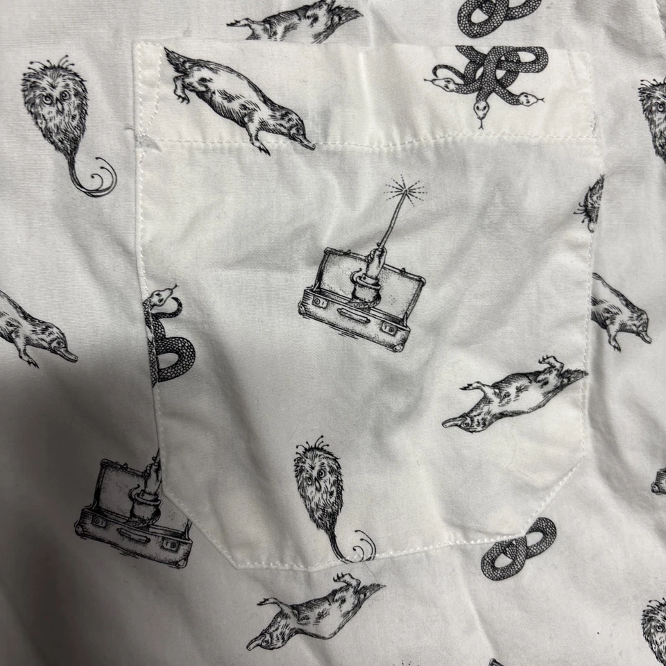 Fantastic Beasts Shirt Unisex Sz XL White Button Down Beast Shirt All Over Print - Image 3 of 4