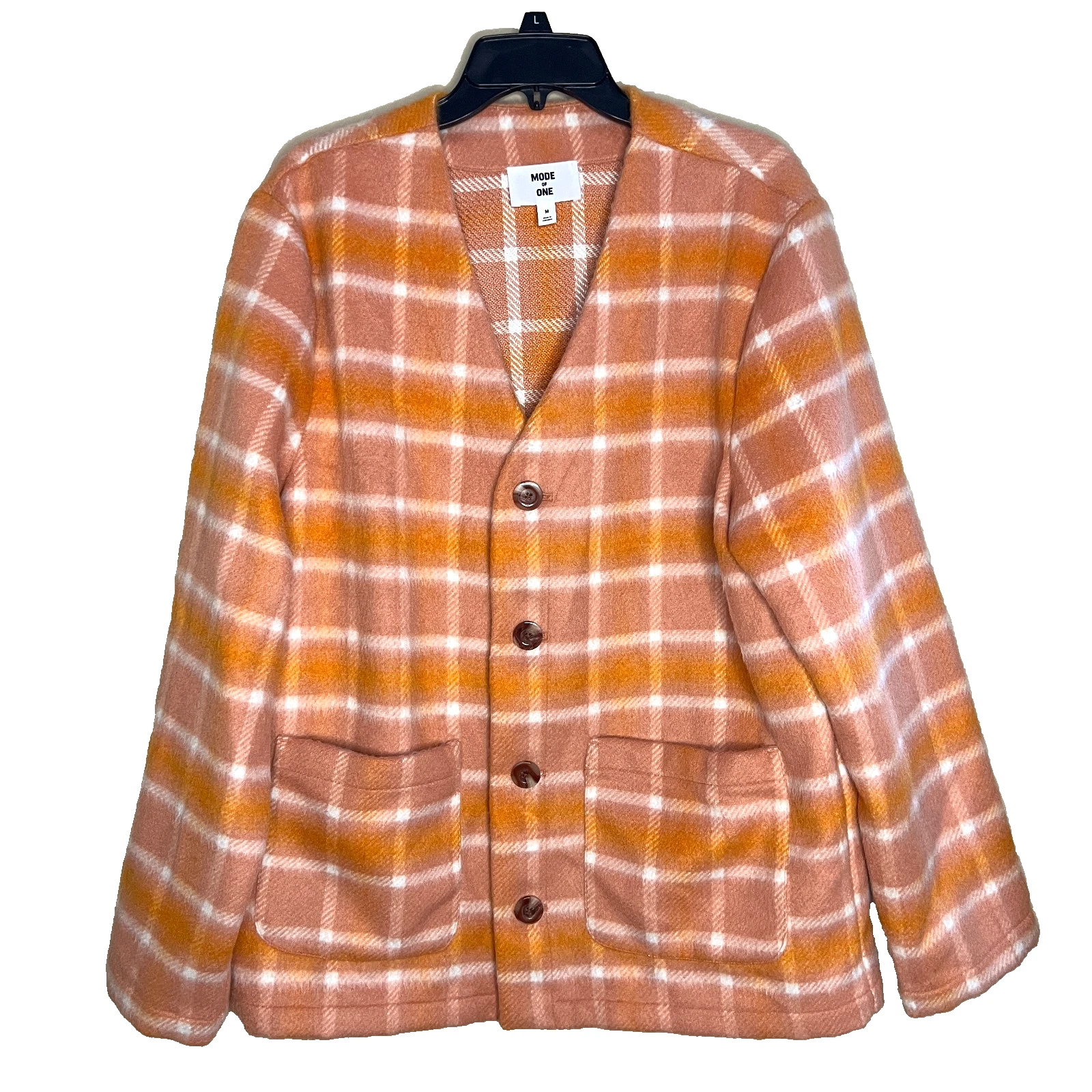 NWT Macy's MODE BY ONE Mens Flannel Cardigan Jacket Voltage Orange M Shacket
