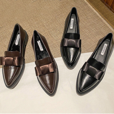 Oxfords Women Flats Slip On Thick Heels Loafers Pointed Toe Fashion Leather Shoe