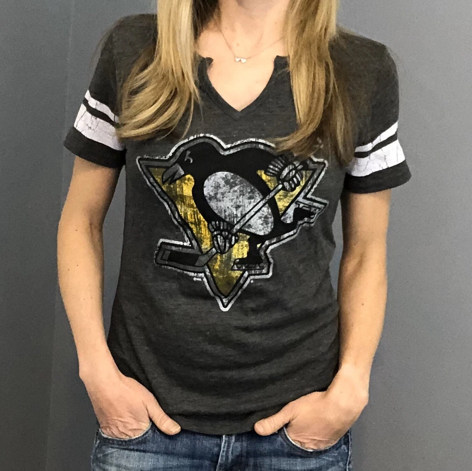 Pittsburgh Penguins Women's T-Shirt - Grey V-Neck Tri-Blend (4 sizes available) - Image 3 of 4