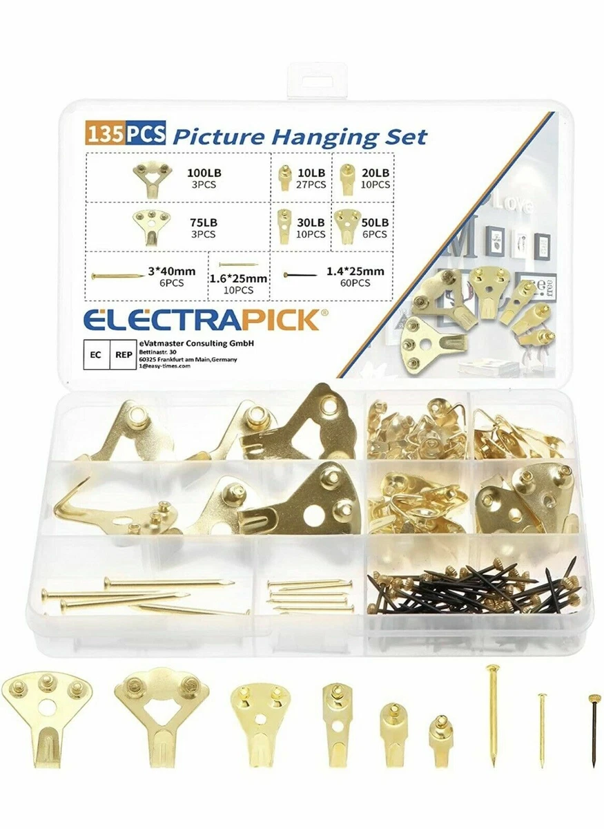 135Pcs Picture Hooks 100 Lbs for Plaster Wall Hard Walls 50 Lbs Picture  Hanging