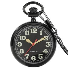Men's Black Hand Wind Pocket Watch Arabic Number Dial Open Face Fob Watches Gift