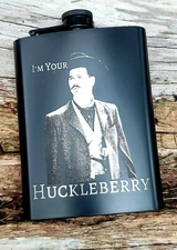 Tombstone Doc Holliday Black Stainless Hip Flask I'm Your Huckleberry 8 oz.