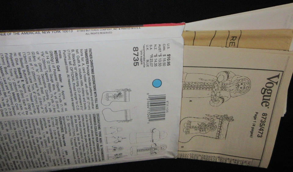 Vogue Craft Pattern 8735 Father Christmas Card Holder Stocking Linda Carr UNCUT - Image 3 of 4