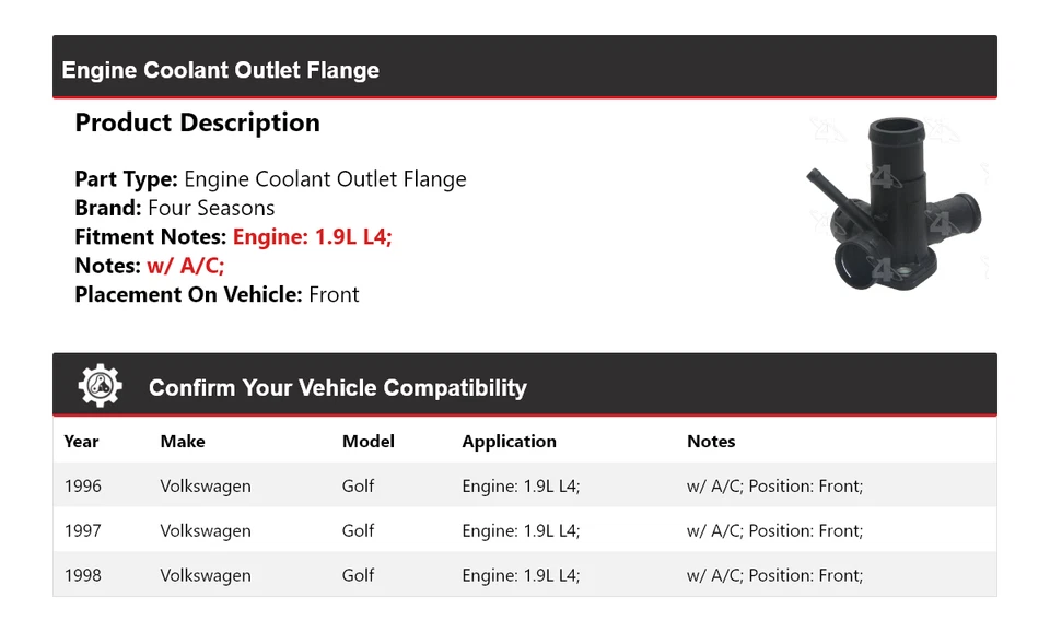 Brida de salida de refrigerante delantera para motor Volkswagen Golf 1996-1998 4 estaciones 1997 Foto 2 de 4