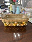 Vintage Anchor Hocking Loaf Pan Wicker Handled Carry Basket & Glass Dish