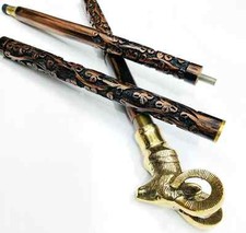 Handmade Walking Stick Cane Craved with Brass Handle For Men Women Gift Item