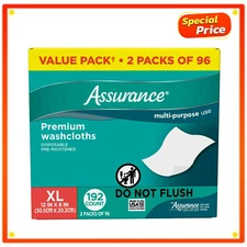 Assurance Premium Disposable Premium Washcloth Wipes, 12 in x 8 in, XL 192 Count