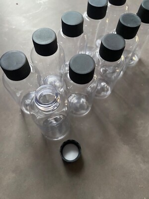 New 2 Oz Empty Plastic CLEAR PET Bottles w/black Ribbed Lid travel size 10 PACK 