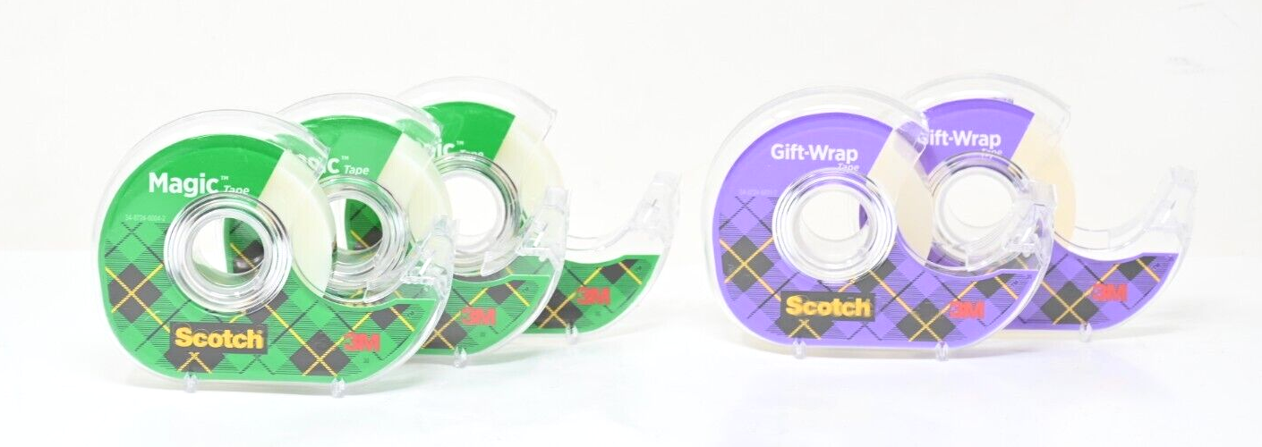 3M Scotch Gift Wrap Tape 3 Magic Tape Invisible & 2 Gift Wrap tapes
