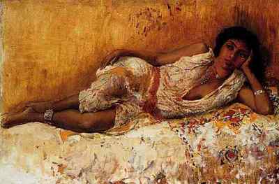 Blechschild Weeks Edwin Lord Maurisches Mädchen liegend auf Couch A4 12x8 Alu