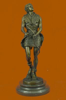 Handmade Bronze Sculpture God Apollo Nude Young Man Hunter Bow & Arrow Figurine