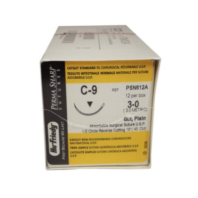 Hu-Friedy PSN612A Perma Sharp Plain Gut Absorbable Sutures C-9 3-0