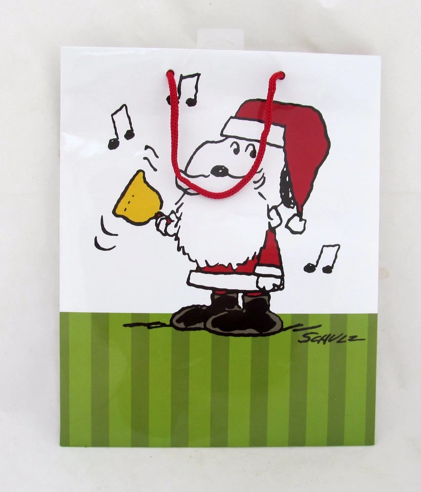 Hallmark Peanuts Snoopy Christmas Gift Bag Santa Dog w/ Bell Music Notes Holiday - Image 2 of 4