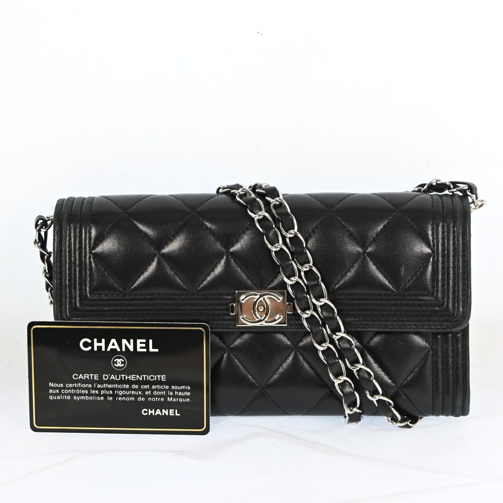 AUTH CHANEL Boy Wallet Coco Mark purse Black Spain P894RT802