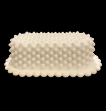 Vintage Fenton Hobnail Milk Glass Covered Butter Dish Scalloped Edge 2 Piece