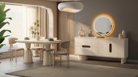 Esszimmer-Set Esstisch 4X StüHle Sideboard Spiegel Modern Beige