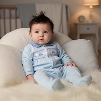 Baby Boy Sleepsuit Babygrow All In One Velour Smocked Embroidered CARS Blue