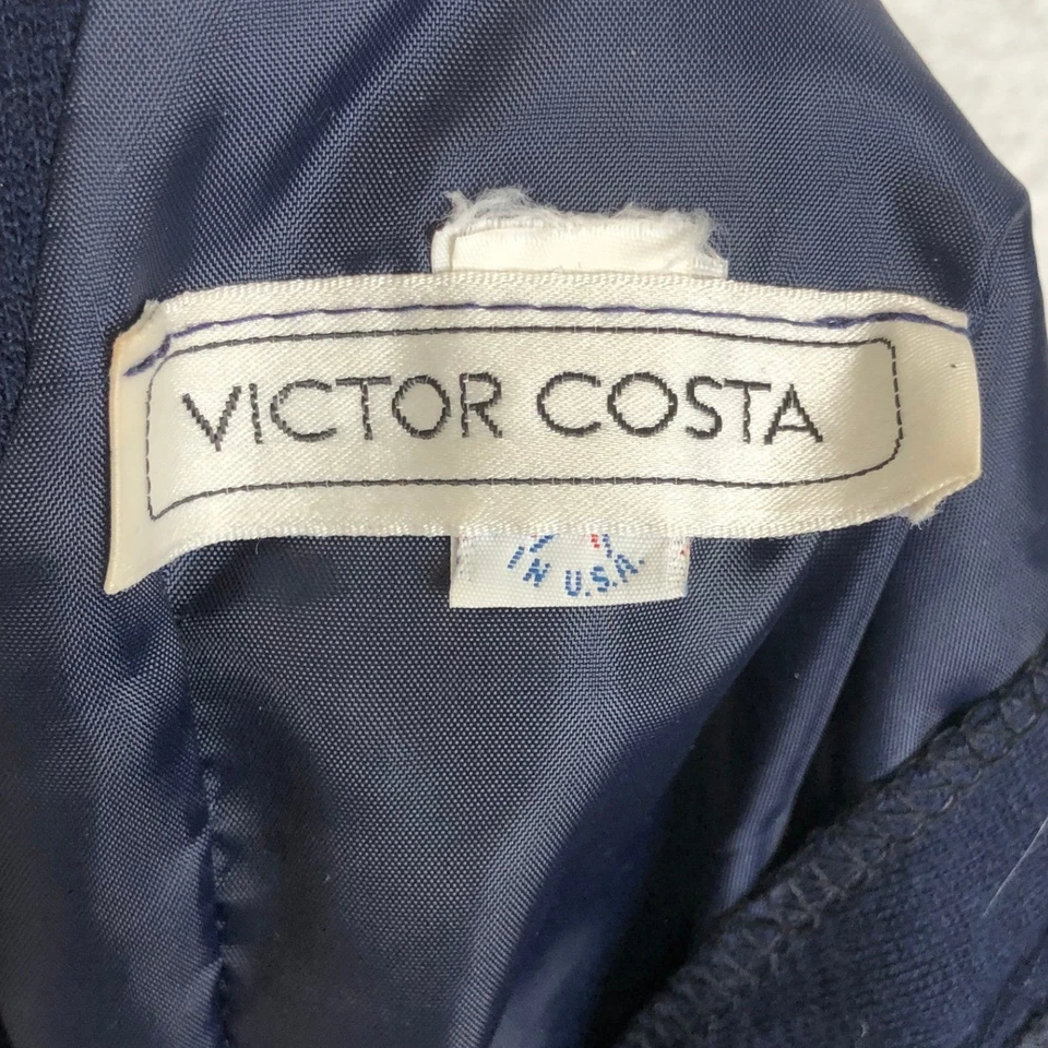 Vestido midi de lana azul marino Victor Costa de colección años 80 talla 6 dorado botón cintura caída tul Foto 3 de 4