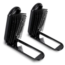 Travel Hair Brush with Mirror and Massage Comb - 2 Pack Foldable 2 Black 