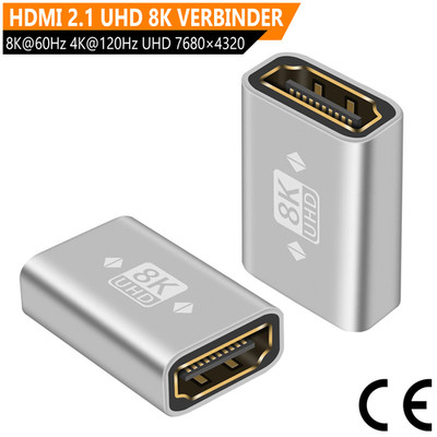 HDMI Verbinder 8K 60Hz 4K 120Hz 3D HDCP CEC VRR HDMI-A 2.1 max. 48Gbit/s Metall