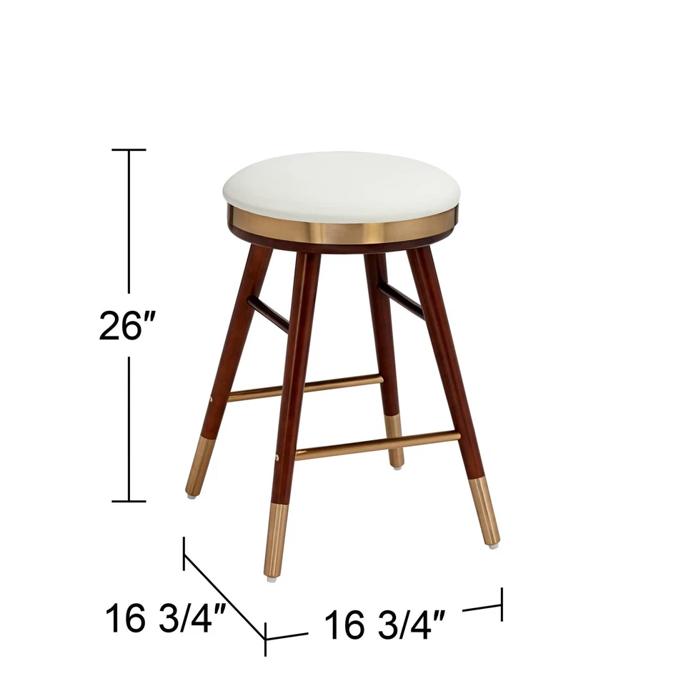 Parker Walnut Bar Stool 26" High Modern White Cushion for Kitchen Counter Island - Image 4 of 4
