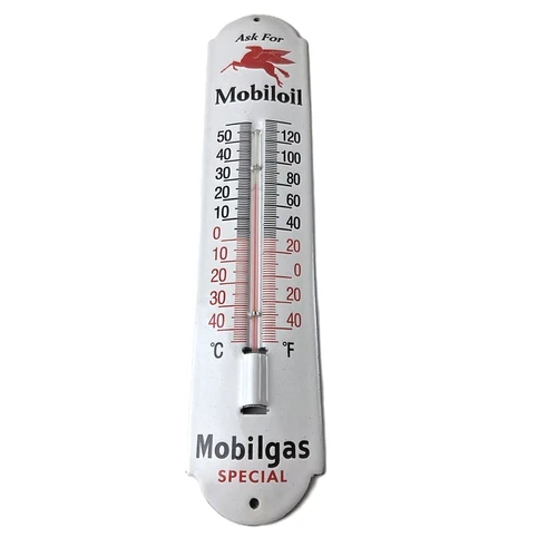 Vintage Mobilgas Sign - Gas Service Pump Ad Sign on Porcelain Thermometer