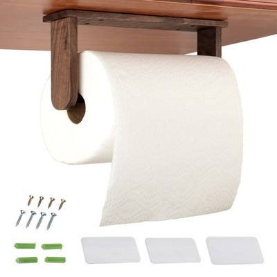 Walnut Paper Towel Holder Under Cabinet, Adhesive No Drill Wood Papertowel For