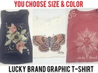 LUCKY BRAND WOMEN S GRAPHIC T-SHIRT BUTTERFLY, HEART, MOOD INDIGO - YOU CHOOSE!