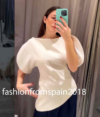 ZARA NEW WOMAN BALLOON SLEEVE TOP ZW COLL ASYMMETRIC MID ECRU XS-XL 1101/198/715