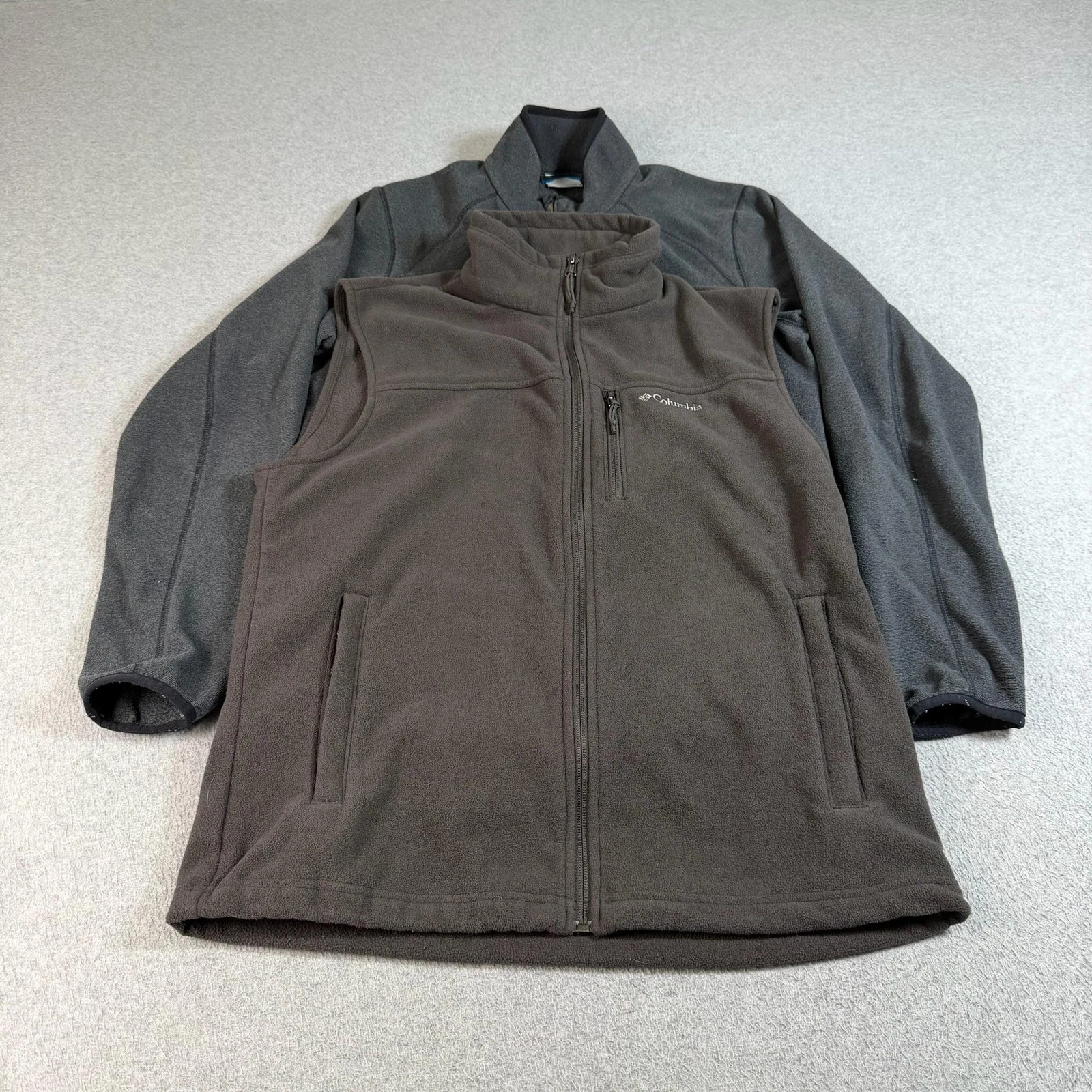 Columbia Jacket Vest Men Medium Gray Brown Fleece Softshell Outdoor Hiking Camp