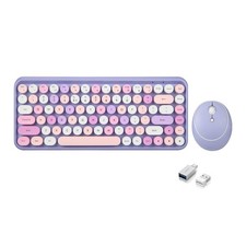 PERIDUO-713PP Wireless Mini Keyboard and Mouse Combo - Retro Round Key Caps -...